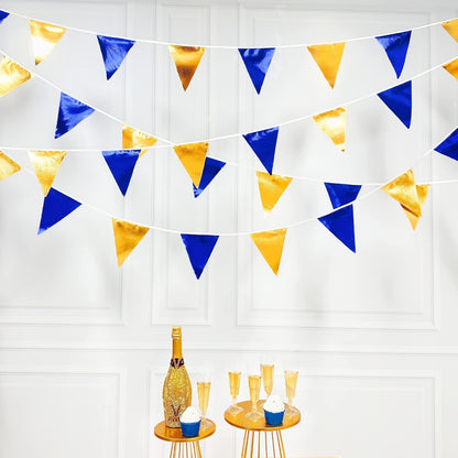 Royal Blue Gold Party Decoration Navy Blue Gold Triangle Pennant Banner Flag Metallic Fabric Bunting Garland for Graduation Birthday Wedding Retirement Bridal Shower Nautical Ahoy Achor Party Supplies