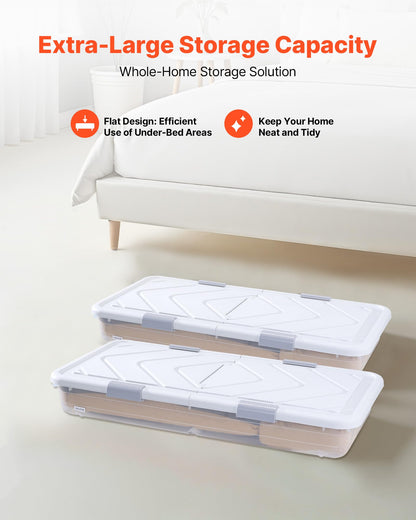 VEVOR Under Bed Storage with Wheels, 39.8 x 20.1 x 5.9 inch Underbed Containers, Underbed Shoes