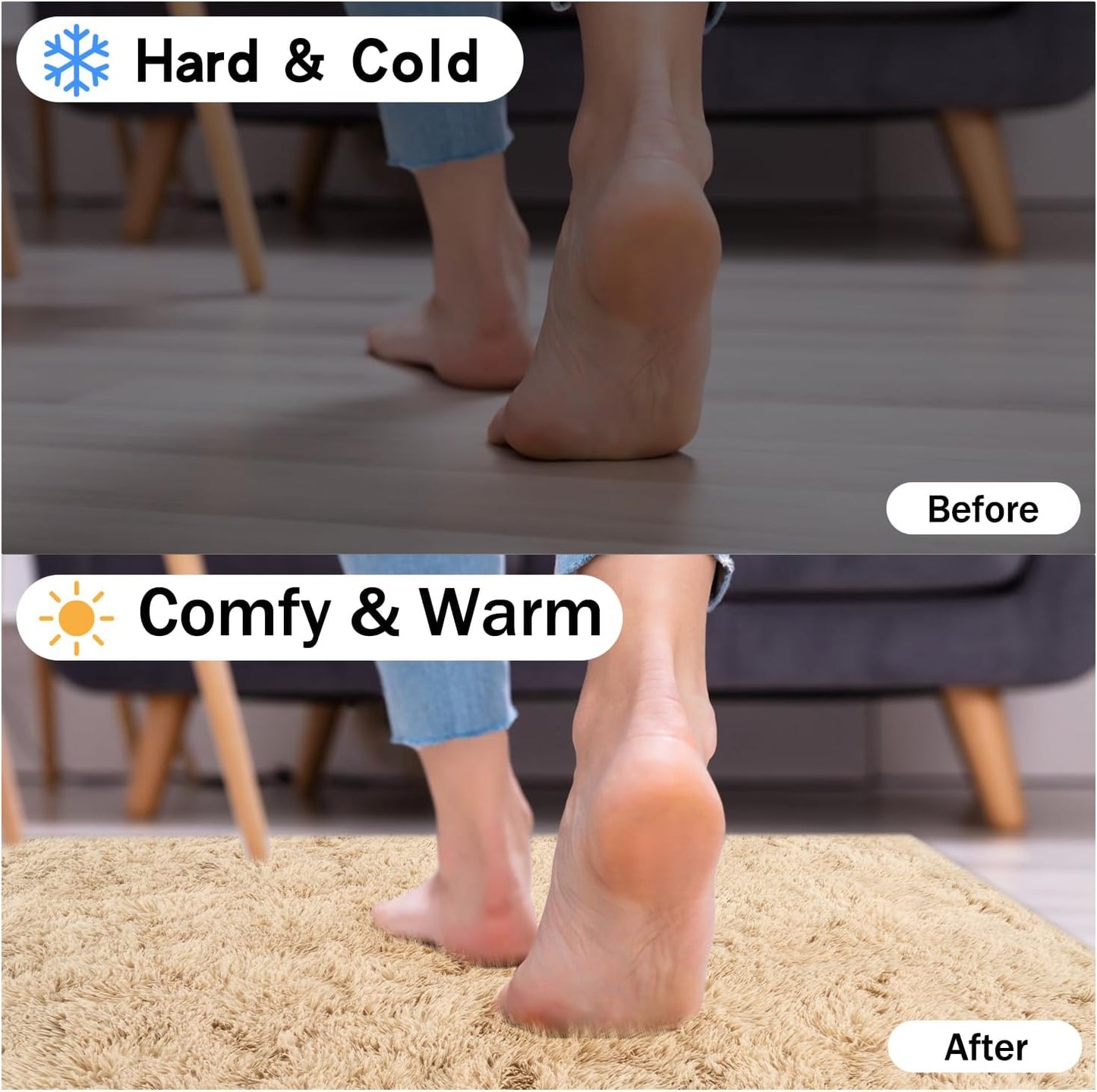 Rezutan Fluffy Rug for Living Room Bedroom Soft Modern Shaggy Fuzzy Kids for Living Room, Cute Room Decor, Plush Indoor Nursery Home Decor Bedside with Non-Slip Bottom, Beige, 4 X 6 Feet