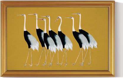HUARCEY Gold Framed Vintage Wall Art for Living Room, Animals Painting Prints Large Decor for Kitchen, Aesthetic Bedroom Wall Art Decor, Christmas Gifts for Friends or Family (Seven Cranes 24"x36")