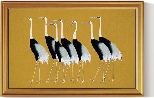 HUARCEY Gold Framed Vintage Wall Art for Living Room, Animals Painting Prints Large Decor for Kitchen, Aesthetic Bedroom Wall Art Decor, Christmas Gifts for Friends or Family (Seven Cranes 24"x36")