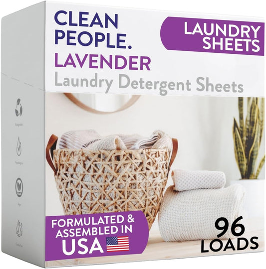The Clean People Lavender Laundry Detergent Sheets - Laundry Soap - Ultra Concentrated, Recyclable
