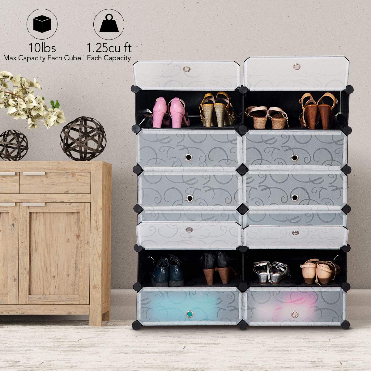 Tangkula 12-Cube Shoe Rack Organizer, DIY Cubes Storage Cabinet, Modular Plastic Shoes Cabinet with