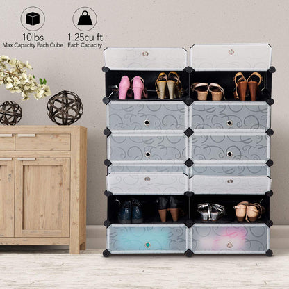 Tangkula 12-Cube Shoe Rack Organizer, DIY Cubes Storage Cabinet, Modular Plastic Shoes Cabinet with