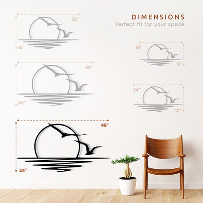 Wita Home Sunset with Seagulls Metal Wall Mounted Art, Handcrafted Metal Home Decor with Static Powder Coating, Eye-Catching Addition to Living Room Decor, Modern Beach Decor for Indoor and Outdoor Spaces, Perfect Housewarming Gift (48 x 24 inches)