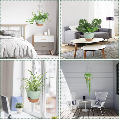 Hanging Planters for Indoor Outdoor Plants, 2 Pack Self Watering Hanging Pot with Drainage Holes & Removable Tray (Green, 10'')