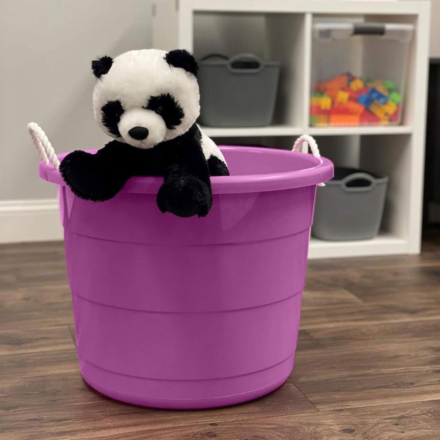 HOMZ 2-Pack Utility Tub, Large Plastic Storage Bucket with Rope Handles, 17 Gallon, Purple