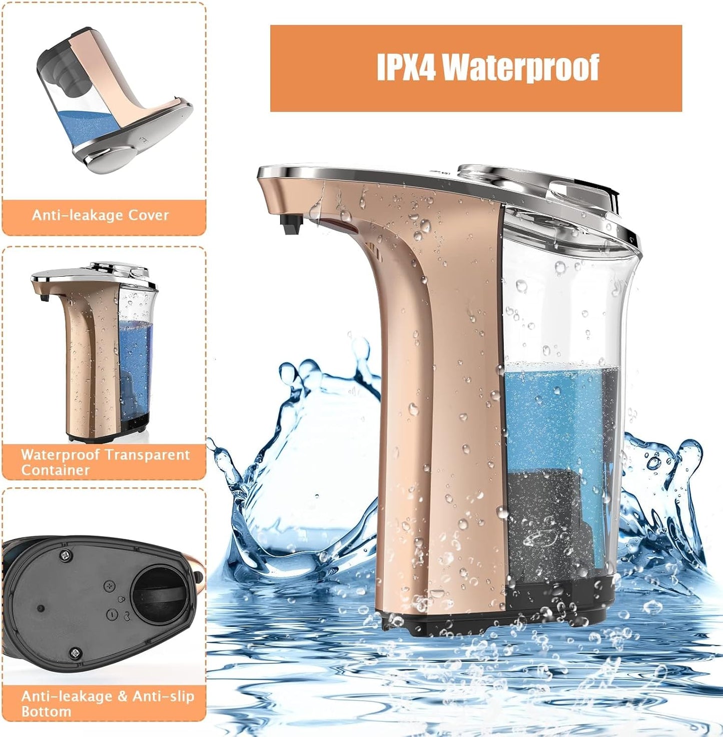 Automatic Soap Dispenser, PZOTRUF Touchless 17oz/500ml with Upgraded Infrared Sensor, 5 Adjustable Soap Dispensing Levels, Liquid Hand Soap Dispenser for Bathroom (Rose Gold)