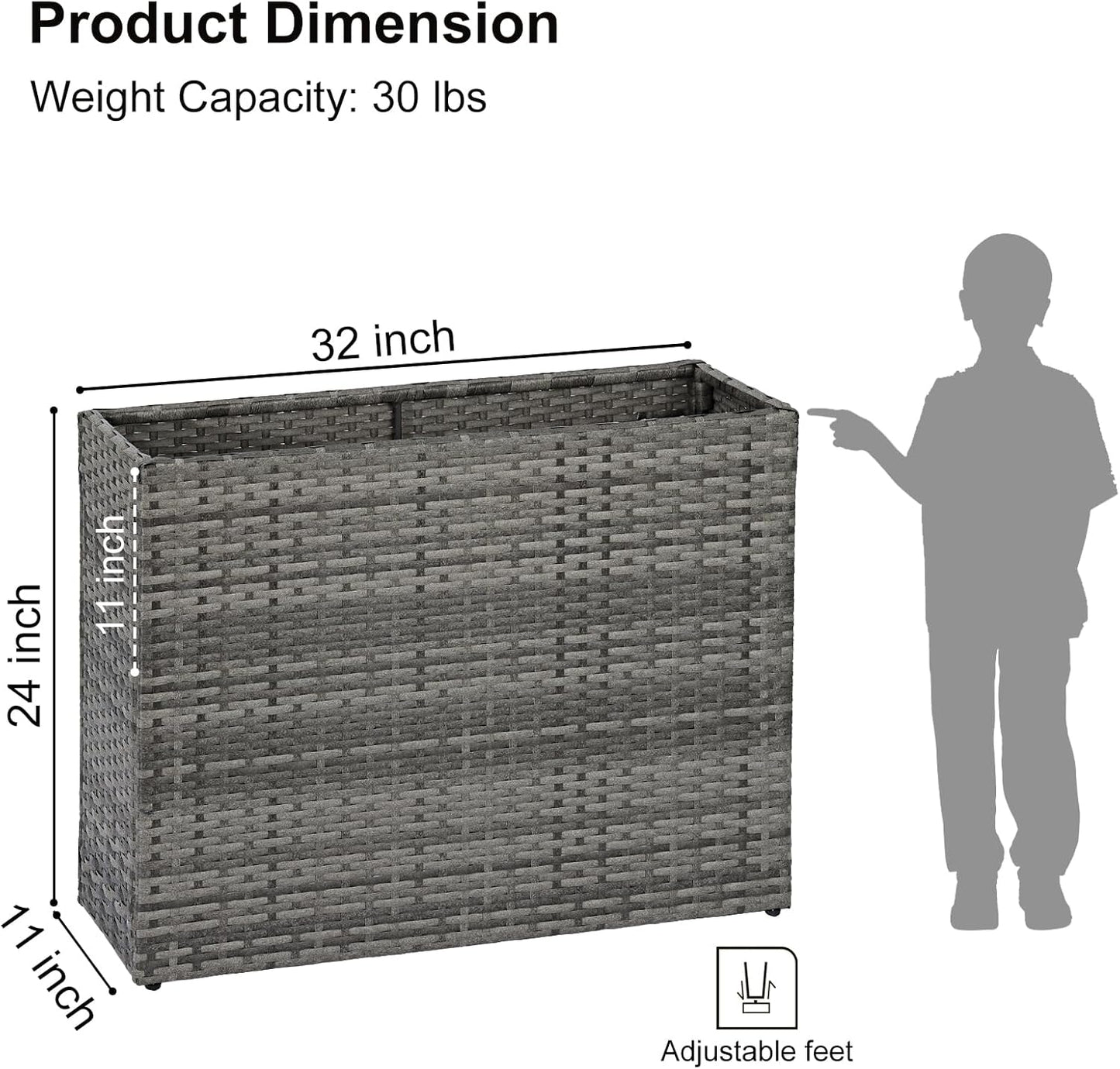 SUNNYPARK Tall Rectangular Planter with Removable Liner, All-Weather PE Rattan Large Modern Planters Indoor Outdoor Flower Plant Pots Garden Box Patio Yard Front Porch Deck