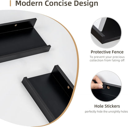 Picture Ledge Shelf, Wood Floating Shelves Set of 4, 24 inch Picture Ledge Shelves, Photo Ledge Nursery Book Shelves Wall Mounted for Living Room Kids' Room Bedroom, Color Black