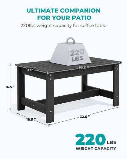 SERWALL Patio Coffee Table, HDPE Rectangle Outdoor Coffee Table Set of 2, Black