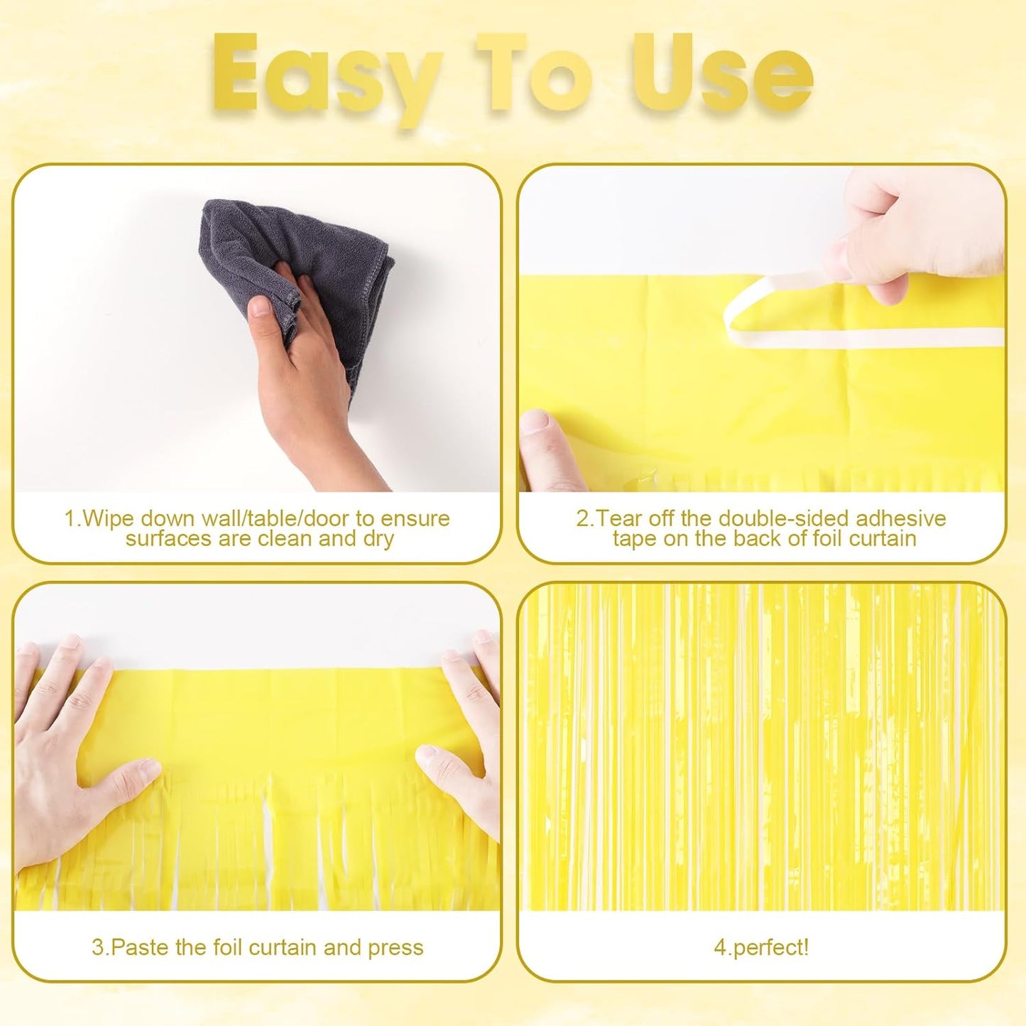 3 Pack 3.3 x 8.2 ft Pastel Yellow Foil Fringe Backdrop Curtains, Tinsel Streamers Birthday Party Decorations, Fringe Backdrop for Graduation, Baby Shower, Gender Reveal, Disco Party