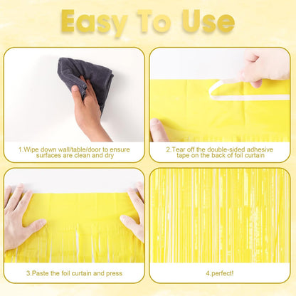 3 Pack 3.3 x 8.2 ft Pastel Yellow Foil Fringe Backdrop Curtains, Tinsel Streamers Birthday Party Decorations, Fringe Backdrop for Graduation, Baby Shower, Gender Reveal, Disco Party