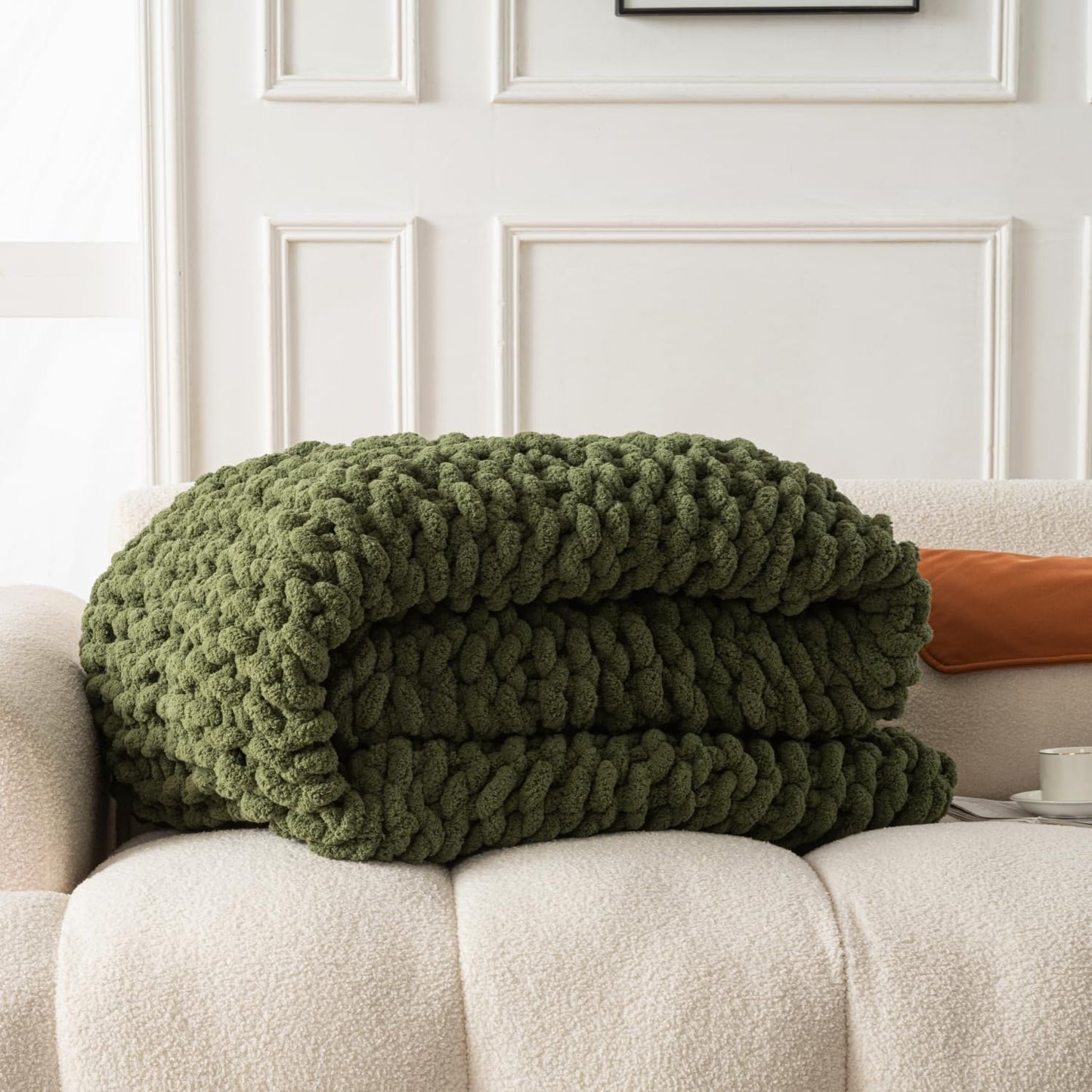 Ultra Soft Chunky Knit Blanket Throw -50x70 Hand Knitted Warm Chenille Throw Blanket, Home Decor Soft Thick Yarn Cable Knit Blanket Breathable Fleece Banket Christmas for Couch Bed Sofa Best GIF