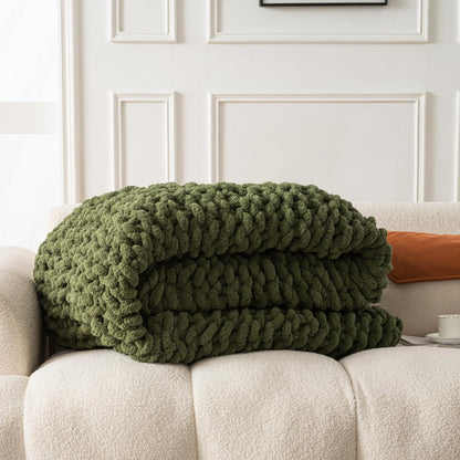 Ultra Soft Chunky Knit Blanket Throw -40x50 Hand Knitted Warm Chenille Throw Blanket, Home Decor Soft Thick Yarn Cable Knit Blanket Breathable Fleece Banket Christmas for Couch Bed Sofa Best GIF