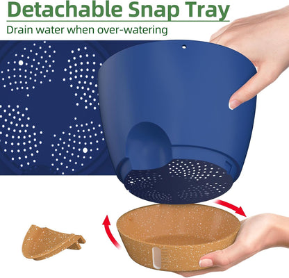 ZMTECH 10 Inch Hanging Planters for Indoor Outdoor Plants, 2 Pack Self Watering Hanging Plant Pots with Drainage Holes and Removable Saucer, Plastic Flower Hanging Pots with Watering Lip (Blue)