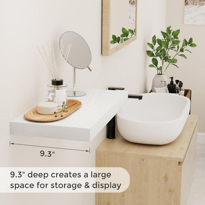 Fun Memories White Floating Shelves 16 Inch Long, 9 Inch Deep Wall Shelf for Bathroom, 16 x 9 Floating Shelf for Living Room, Bedroom, Kitchen, Rustic Wood Shelves for Wall, Set of 2