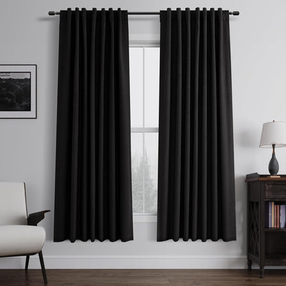 BOODII Linen Blackout Curtains for Bedroom 72 Inch Length 2 Panels Set Room Darkening Curtains Black Black Out Curtain Elegant Thermal Insulated Living Room Window Drapes Back Tab 52x72