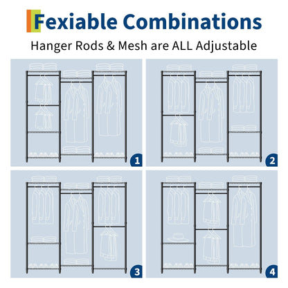 Garvee Clothes Rack Heavy Duty Freestanding 4 Hanging Rods Adjustable