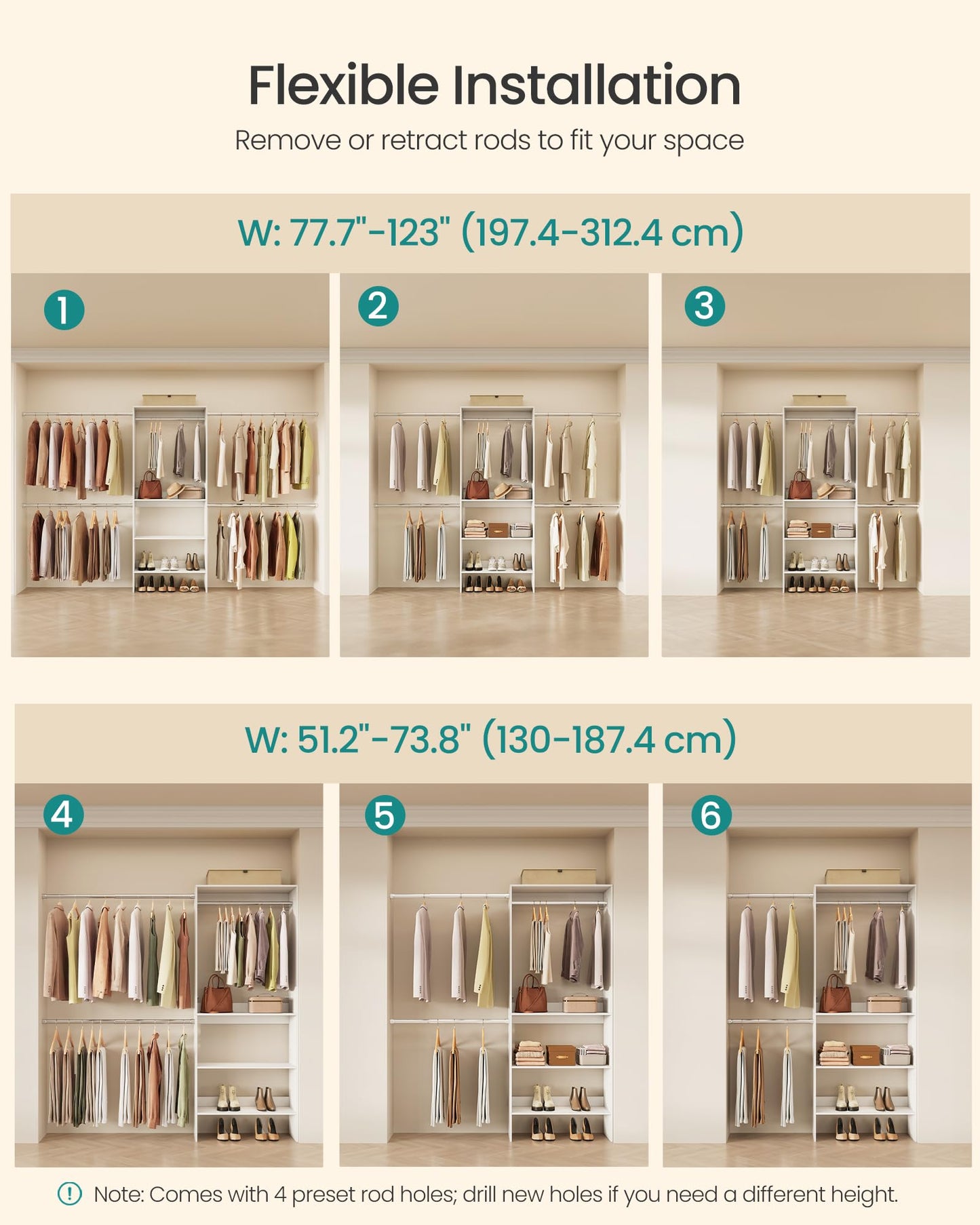 SONGMICS Closet System, Customizable Walk-In Closet Organizer System with Adjustable Hanging Rods