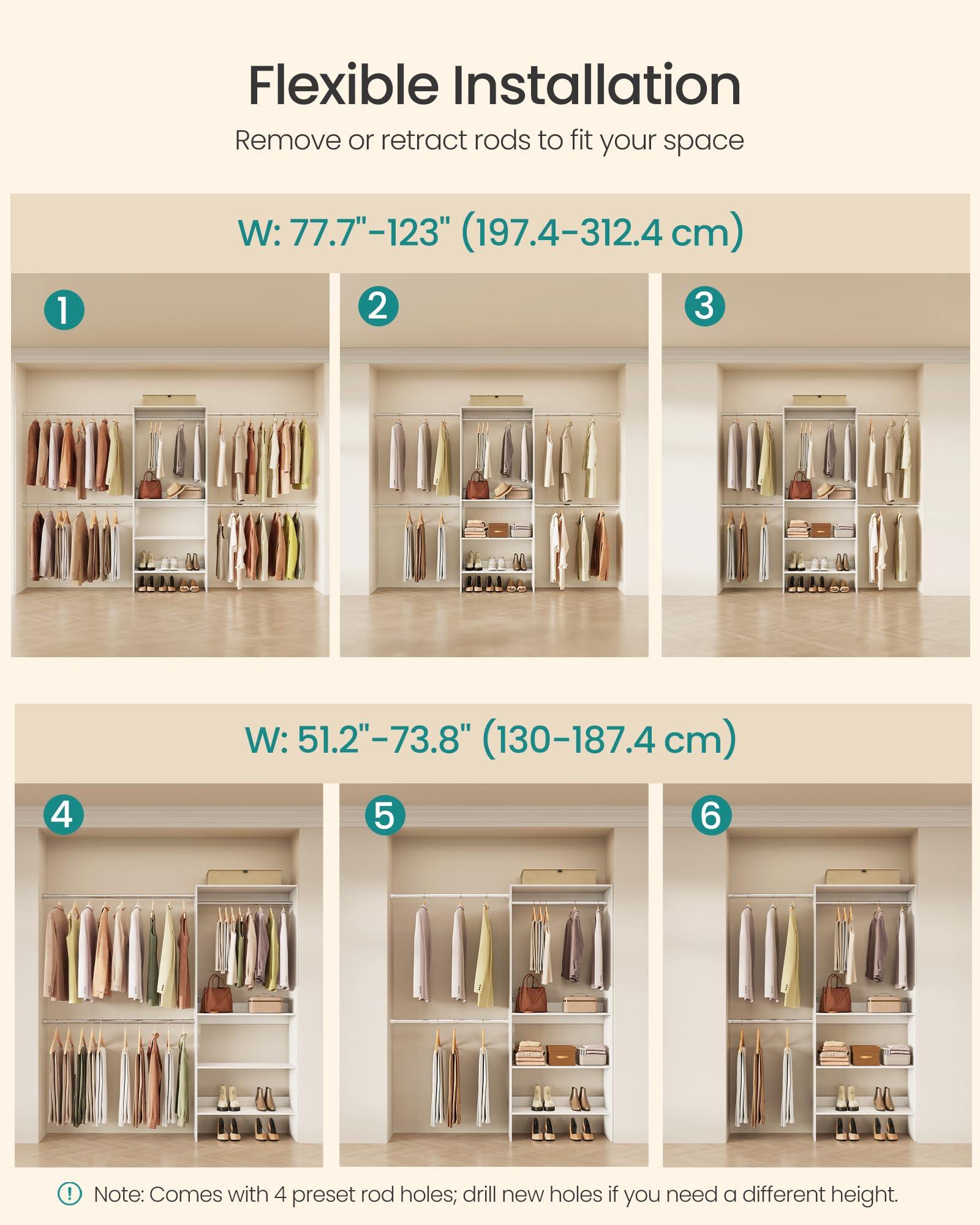 SONGMICS Closet System, Customizable Walk-In Closet Organizer System with Adjustable Hanging Rods