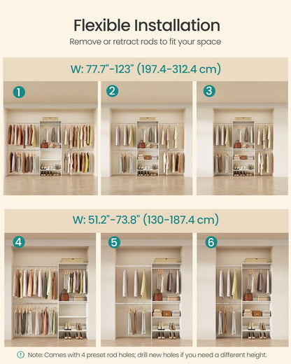 SONGMICS Closet System, Customizable Walk-In Closet Organizer System with Adjustable Hanging Rods
