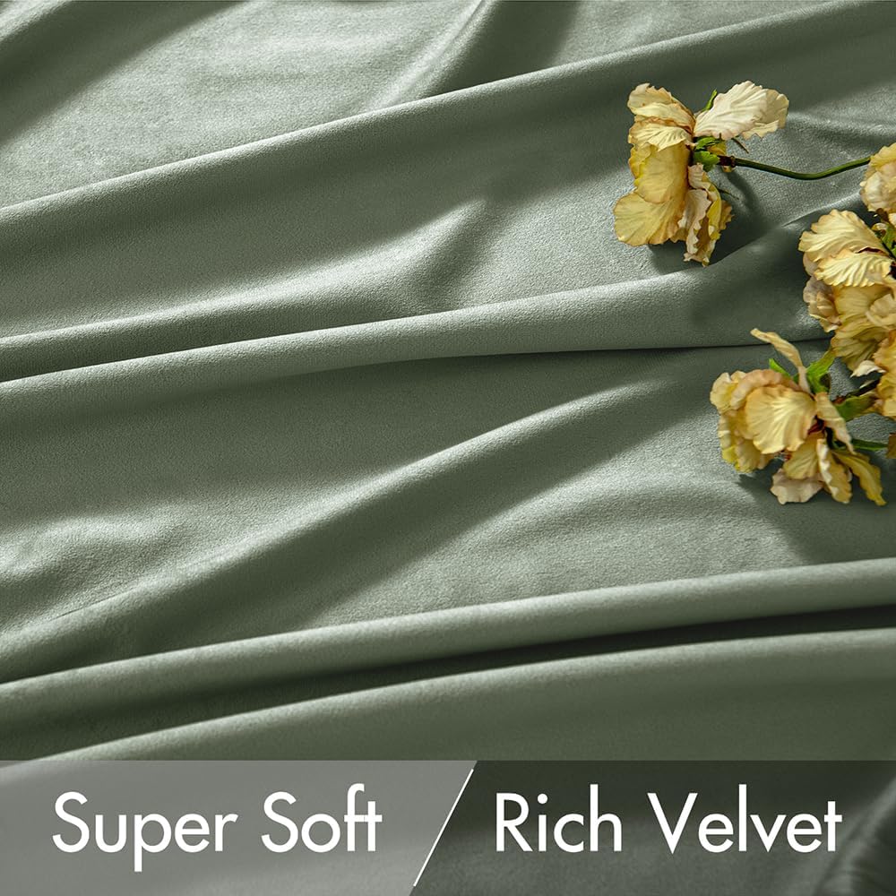 MIULEE Sage Green Velvet Curtains 102 inches 2 Panels - Pinch Pleated Luxury Room Darkening Window Drapes for Bedroom Living Room Blackout Thermal Insulated Super Soft, Back Tab Rod Pocket, W52 x L102