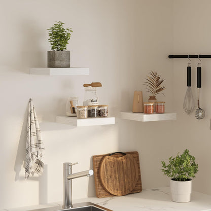 Square Floating Shelves for Wall, 12" W x 12" D x 1.2" H, Small Wooden Wall Mounted Display Shelves with Invisible Brackets for Living Room, Bedroom, Bathroom, Kitchen Decor, Set of 3, White
