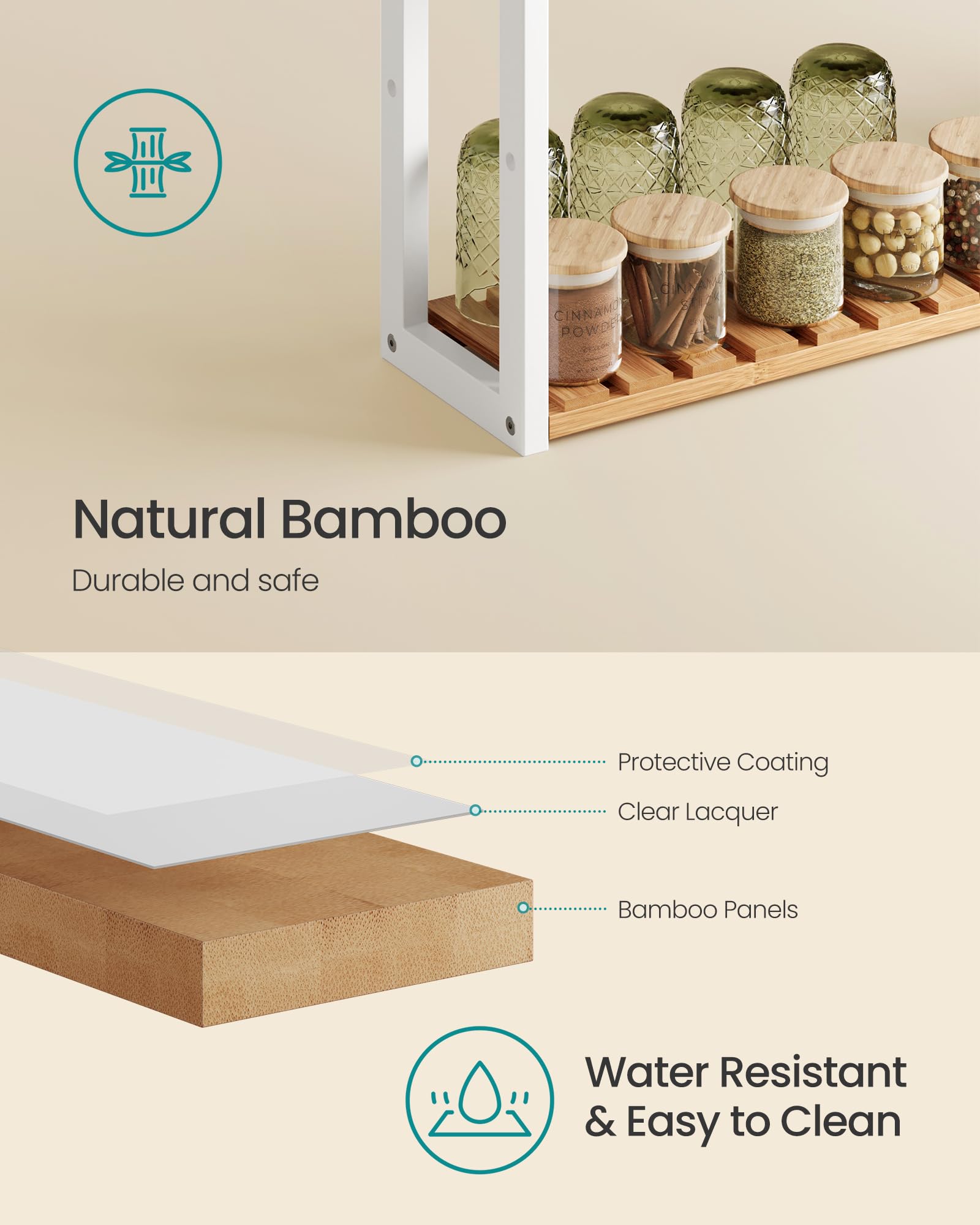 SONGMICS Bamboo Bathroom Shelf, 3-Tier Adjustable Plants Rack, Wall-Mounted or Stand, in The Living