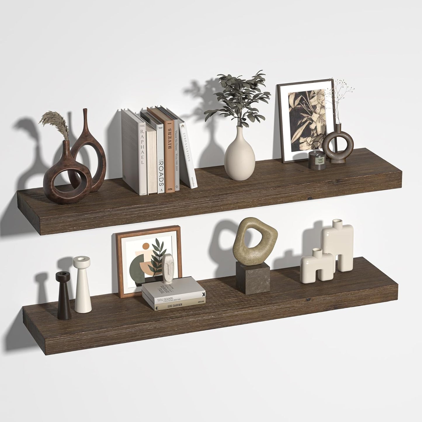 Floating Shelves for Wall, USA-Sourced Fir Wood 36 Inch Wall Shelves Set of 2, Natural Rustic Solid Wooden Floating Shelves Wall Mounted, Nursery Book Storage Shelf, Display Shelf for Bathroom