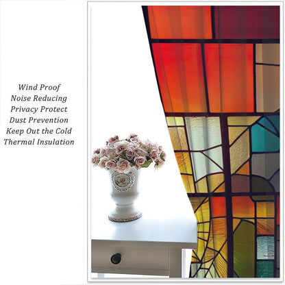 Stained Glass Curtains,Retro Abstract Colorful Geometry Textures Art Home Decor Drapes for Bedroom Living Room Kitchen Window Treatment 2 Panels Set Total Size 42" W X 63" L Inch