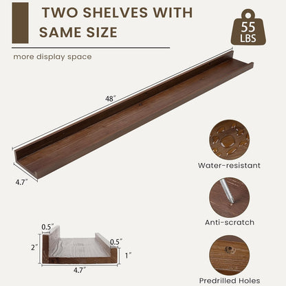 Floating Shelves for Wall, Picture Ledge Shelf 48 Inch Solid Wood Set of 2, Rustic Wall Shelves with Lip, Kids Bookshelf, Photo & Picture Live Edge Floating Shelves for Bedroom, Living Room, Kitchen