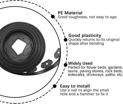 Landscape Edging 66ft, 2IN Tall Garden Edging with 60pcs Archoring Spikes, Flexible Lawn Edging Borders Kits, Plastic Edging for Landscaping, Garden Fence, Flower Beds, Paving Edging, Black