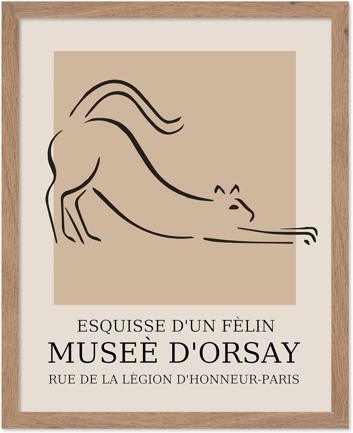 Poster Master Vintage Poster - Retro Minimalist Print - Gift for Artist, Housewarming - Cat, Line Drawing, Sketch, Abstract - Wall Decor for Living Room, Bedroom, 8x10 Beige Framed