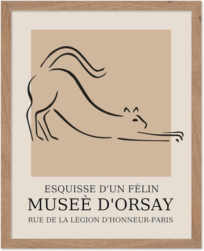 Poster Master Vintage Poster - Retro Minimalist Print - Gift for Artist, Housewarming - Cat, Line Drawing, Sketch, Abstract - Wall Decor for Living Room, Bedroom, 16x20 Beige Framed