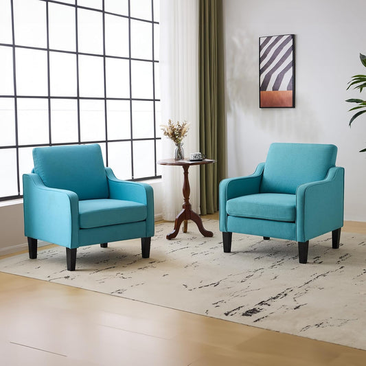 VINGLI Accent Chairs Set of 2 Living Room Chairs Teal Blue Reading Chair for Bedroom Scooped Arm