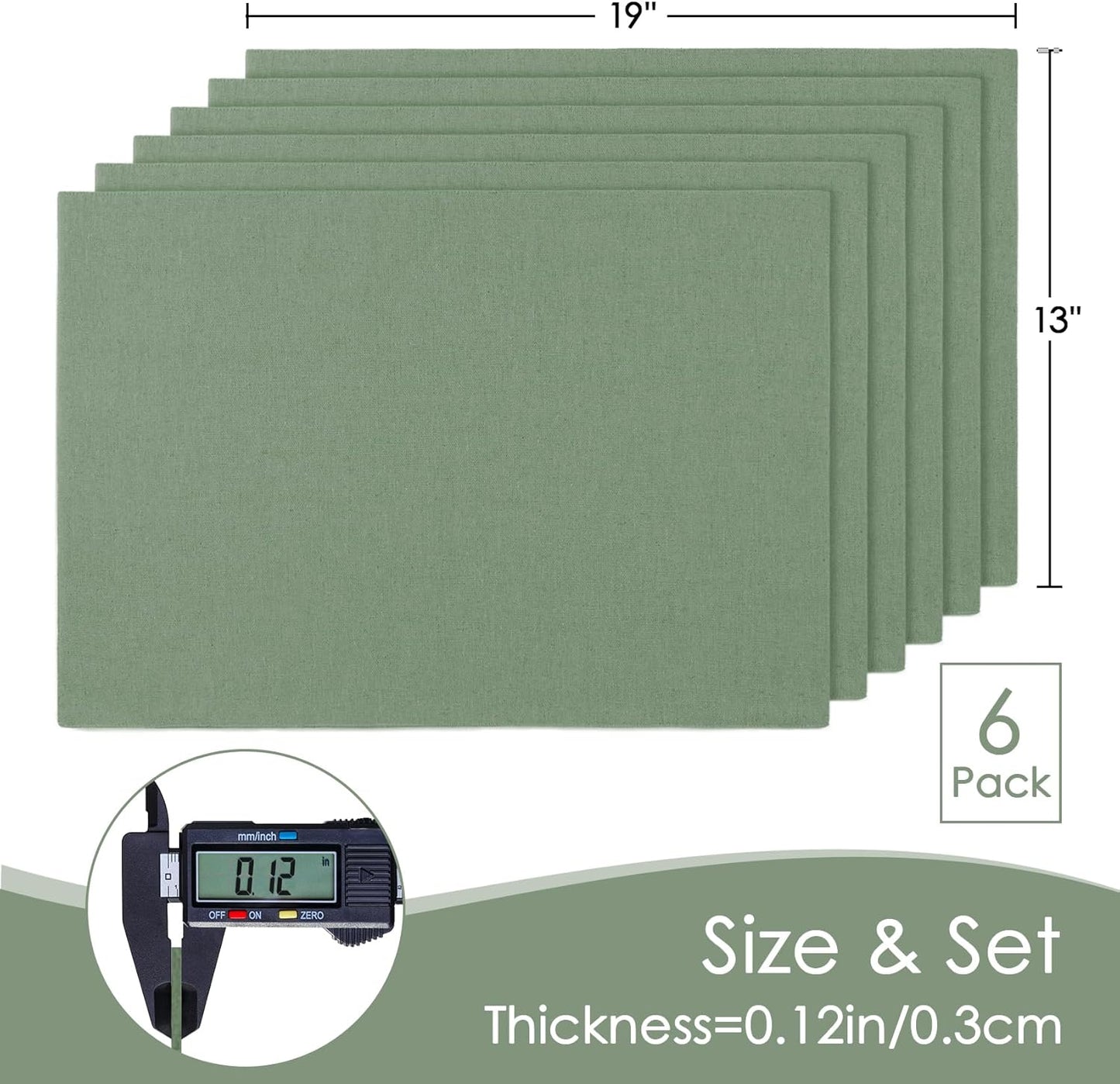MANSPHIL Sage Green Cloth Placemats Set of 6, Double Layer Faux Linen Place Mats Heat Resistant Washable Table Mats for Dining Kitchen, 13x19 Inch