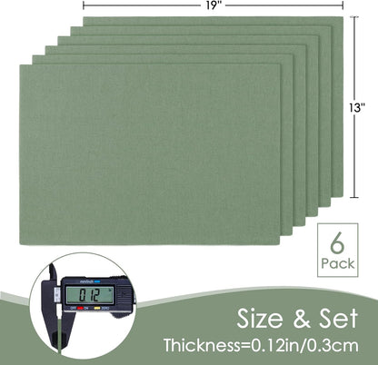 MANSPHIL Sage Green Cloth Placemats Set of 6, Double Layer Faux Linen Place Mats Heat Resistant Washable Table Mats for Dining Kitchen, 13x19 Inch