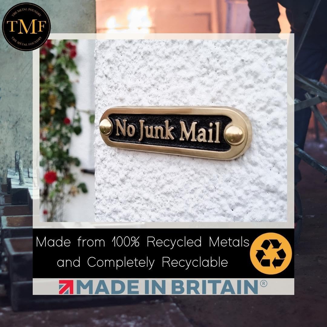 No Junk Mail Metal Brass Door Sign. Traditional Style Home Décor Wall Plaque Handmade By The Metal Foundry UK.