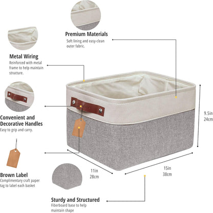 DECOMOMO Storage Bins Fabric Storage Baskets for Shelves, Linen Closet Organization Toys Nursery (Grey and White, Large - 3 Pack)