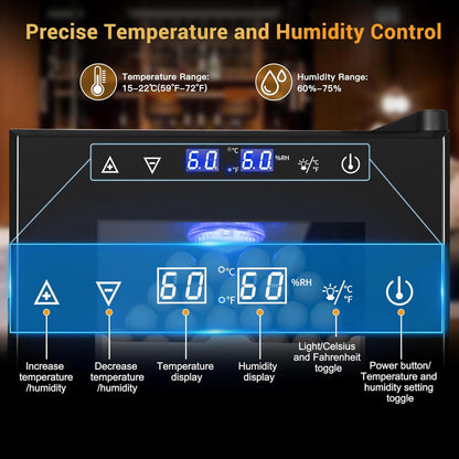 Electric Humidor for Cigars, 35L 250 Counts Large Capacity Thermostatic Desktop Humidor Cabinet with Digital LED Screen, Safety Lock,Smart Humidity & Temp Control, Gifts for Men