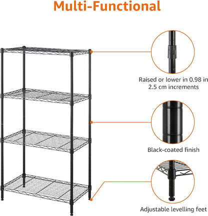 Amazon Basics 4-Shelf Steel Wire Storage Rack, Adjustable, Sturdy, Easy Assembly, 13.4 D x 23.2 W x 48 H in, Black