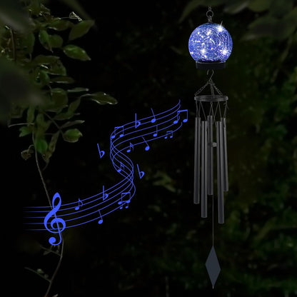 Garden Wind Chimes Outdoor, Solar Hanging Glass Ball Wind Chimes with 15 Blue LEDs 42 Inch Large with Unique Memorial Sympathy Wind Chime Outside Garden Decor as a Gift for Patio, Porch, Balcony