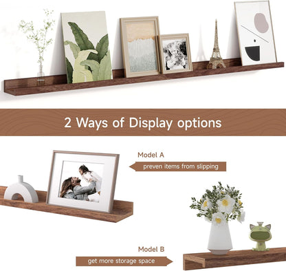 Picture Ledge Shelf for Wall, Floating Shelves Set of 4, 48 Inch Long Nursery Book Shelves for Toys Storage, Kids Bookshelf Wall Mounted for Books Photo Frames, Walnut