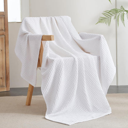 PHF Ultra Soft Waffle Weave Throw Blanket 50"x 60"- Washed Lightweight Breathable Cozy Woven Blanket for Bed - Aesthetic Decor for Couch Bedding Sofa Home Car - White