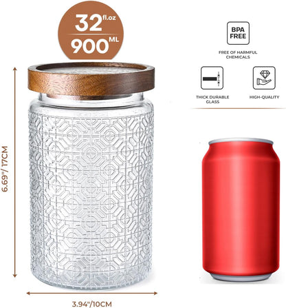 32oz Vintage Glass Jar With Lid, Glass Storage Containers, Airtight Kitchen Storage Containers For Sugar, Coffee, Tea, Spice, Flour, Candy Cookie, Pasta, Cereal, Cute Decorative Jars