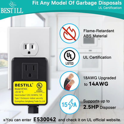BESTILL Garbage Disposal Button, UL Listed, Cordless Sink Top Air Switch Kit for Waste Disposer, 3.6" Long Push Button with Brass Cover, Gunmetal Gray, Compatible with all Garbage Disposals