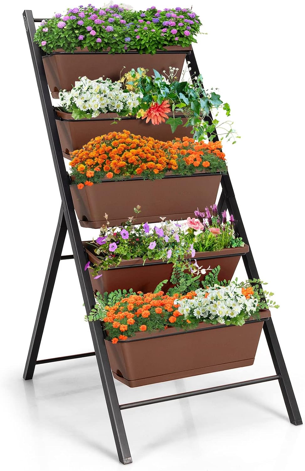 S AFSTAR 5-Tier Vertical Garden Planter, 5-Layer Raised Garden Bed with 5 Detachable Planter Boxes & Metal Frame, Indoor Outdoor Elevated Planting Containers for Flower Vegetables Fruit Herbs