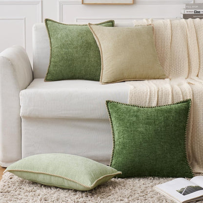 MIULEE Pack of 2 Couch Throw Pillow Covers 24x24 Inch Light Green Farmhouse Decorative Pillow Covers with Stitched Edge Soft Chenille Solid Dyed Spring Pillow Covers for Sofa Bed Living Room