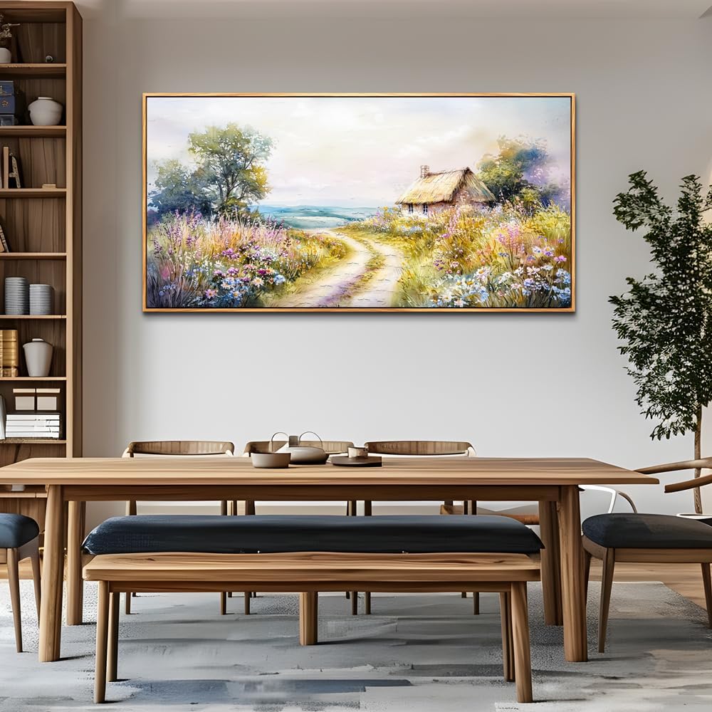 ZUITINGHUA Large Wood Framed Wall Decor For Living Room Canvas Wall Art For Office Modern Wall Decorations For Bedroom Country Road Landscape Painting Farmhouse Pictures Artwork Home Decor 24x48 In